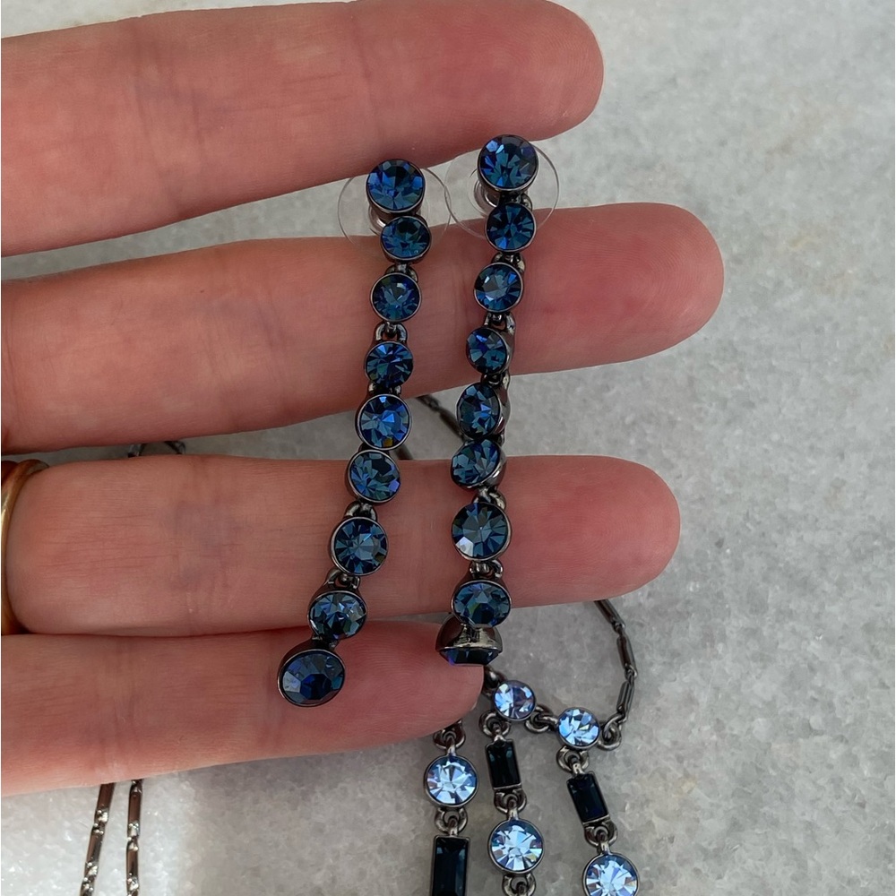 Givenchy gunmetal necklace with blue Swarovski, plus earrings - Picture 13 of 15